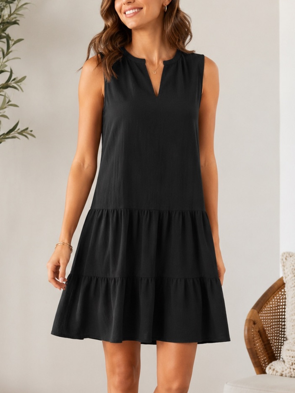 Tommy Hilfiger Black Sleeveless Tiered Ruffle Hem Dress Size‎ 12